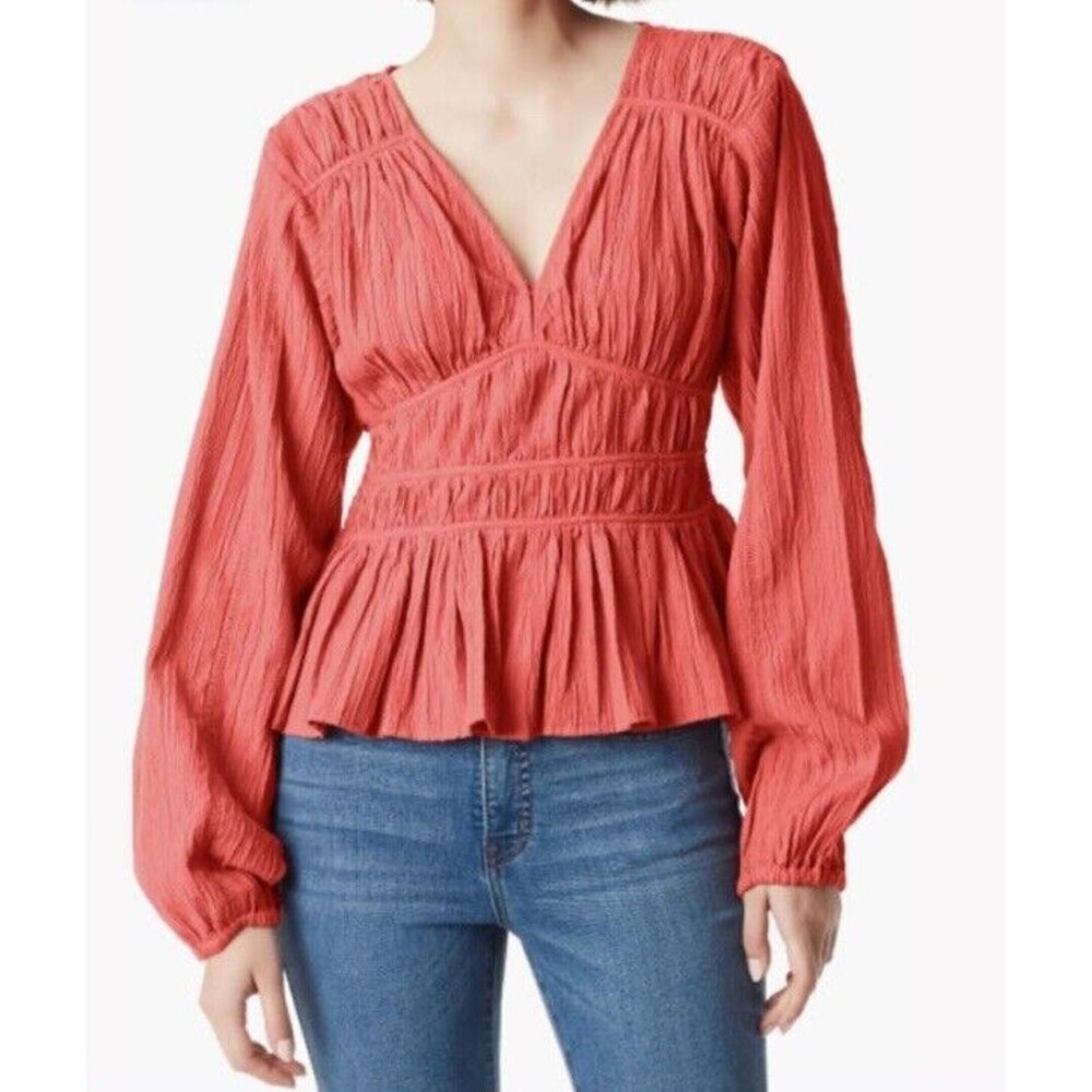 Sam Edelman Blouse Top Womens XL Rusty Pink Long Bishop Puff Sleeve Babydoll